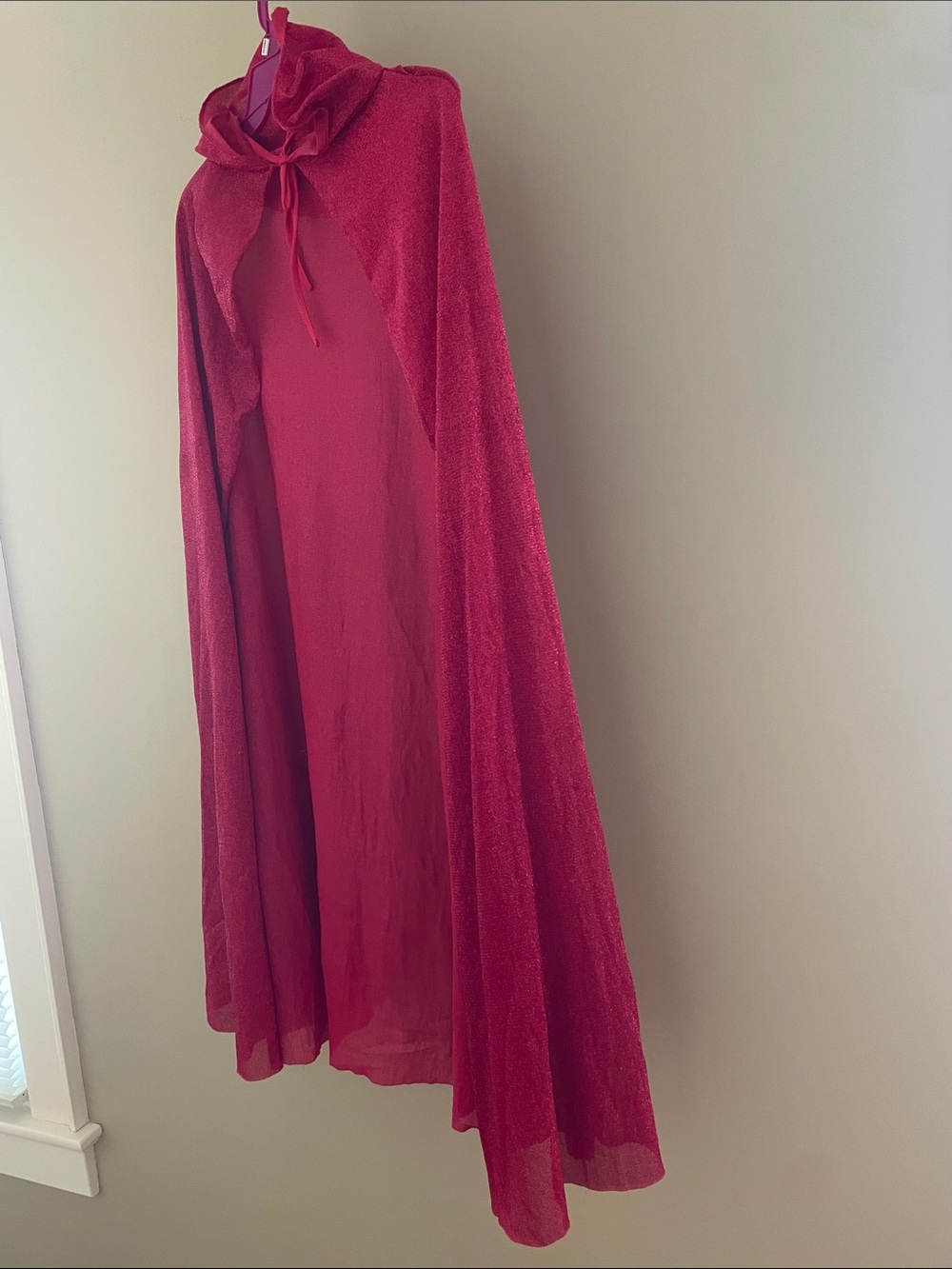 Red Flowing Cloak with Hood - Women's sparkling dress up addition